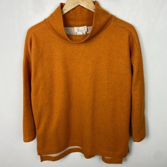 Anthropologie Rib Knit Funnel Neck Sweater Oversized Orange Long Sleeve‎ Boho XS - Picture 13 of 14